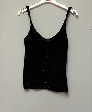 Top Mango Negro Lentejuelas