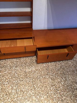 Mueble modular salón madera y cristal