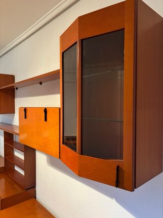 Mueble modular salón madera y cristal