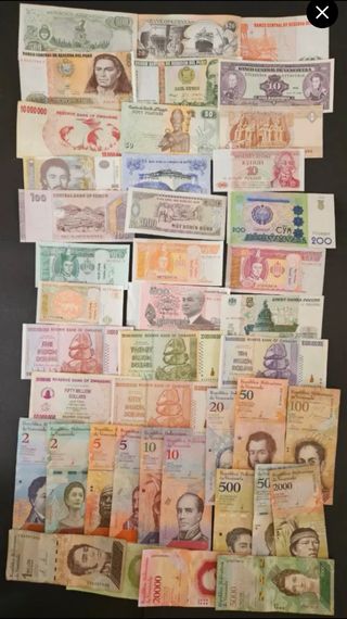 Colección Billetes Extranjeros Variados 60 unid.