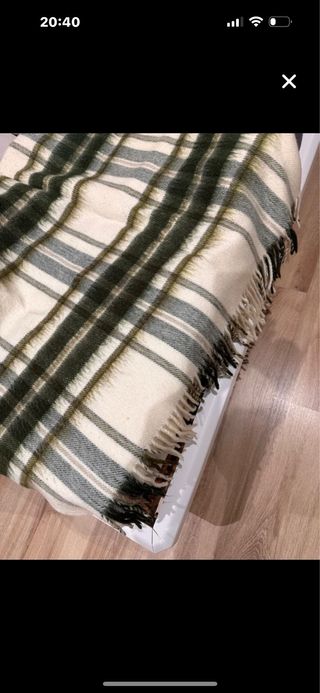 Manta lana cuadros sofá/coche beige/verde