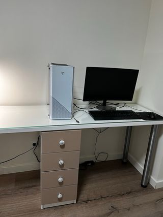 Tavolo da studio a 2 posti con cristallo e cassetti