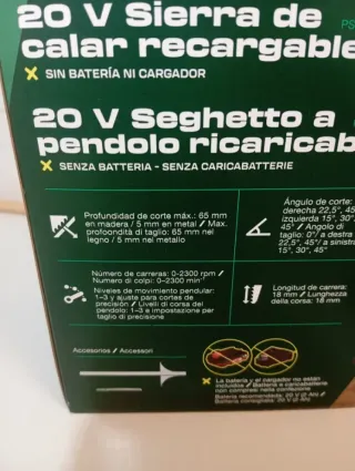 Parkside Sierra de calar 20V + Batería + Cargador