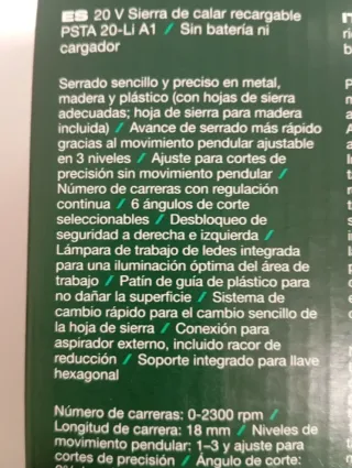 Parkside Sierra de calar 20V + Batería + Cargador