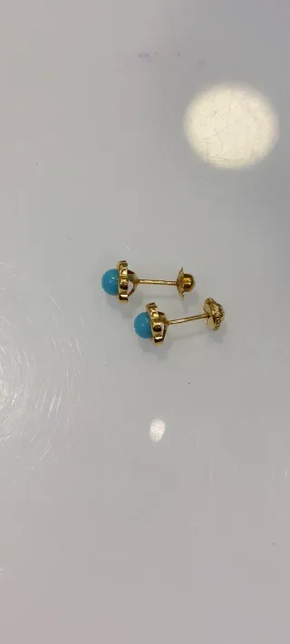 Pendientes bebé/niño flor oro y turquesa