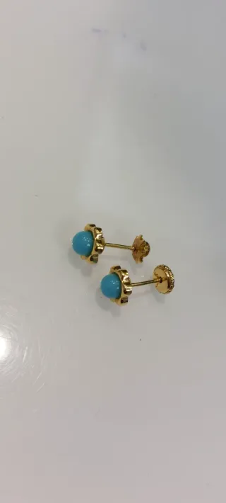Pendientes bebé/niño flor oro y turquesa