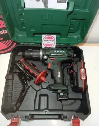 Percusión Taladro Parkside con batería y maletín