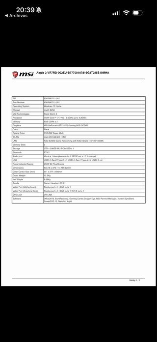 PC MSI Aegis 3 VR7RD-002EU + Cascos + Teclado