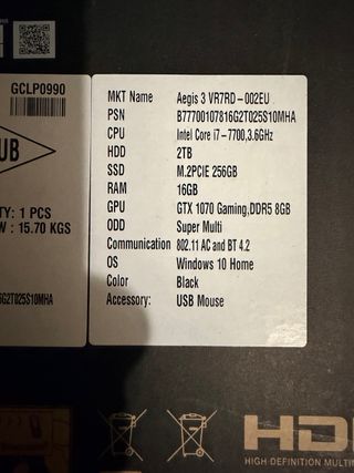 PC MSI Aegis 3 VR7RD-002EU + Cascos + Teclado