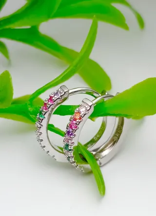 Fantásticos Pendientes Aro Multicolor Plata De Ley