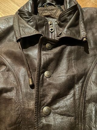 Cazadora Cuero Vintage Talla 52 Marrón Oversize