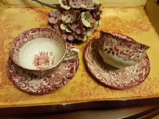 Juego 2 Tazas Té Cartuja Sevilla con Plato Antiguo