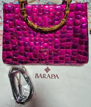 Bolso Barada Piel Cocodrilo Rosa Morado