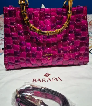 Bolso Barada Piel Cocodrilo Rosa Morado
