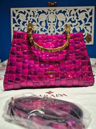 Bolso Barada Piel Cocodrilo Rosa Morado