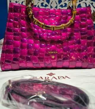 Bolso Barada Piel Cocodrilo Rosa Morado