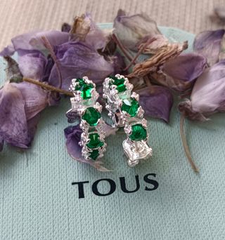 Pendientes Tous Aro Calcedonia Verde Plata