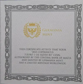 Onza Plata Malta 2023 Copernicus 999.9