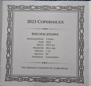 Onza Plata Malta 2023 Copernicus 999.9