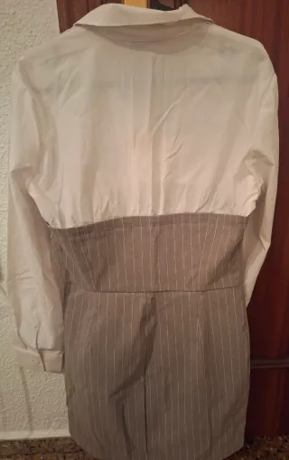 Vestido Camisa Stradivarius Gris y Blanco Talla L