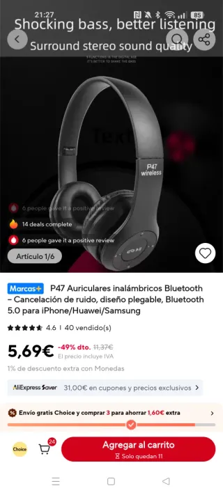 Auriculares Bluetooth Inalámbricos Negros