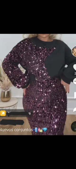 Conjunto Falda y Blusa Lentejuelas es negroy verde