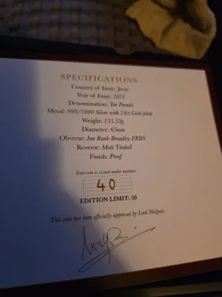 Moneda Plata 10 Libras Sir Robert Walpole