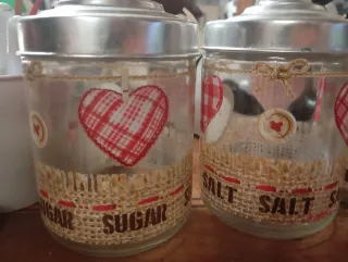 Set 3 Barattoli Decorati Cuore Juta Metallo Vetro