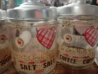 Set 3 Barattoli Decorati Cuore Juta Metallo Vetro