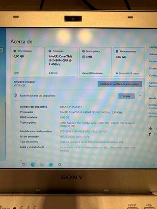 Portátil Sony Vaio i5 funcionando