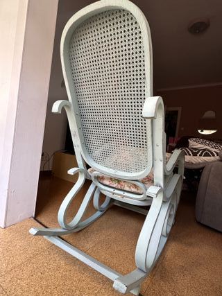 Silla Mecedora Vintage Rattan y Madera