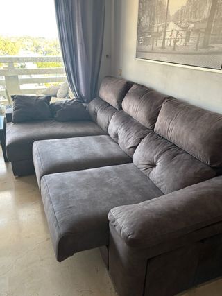 Sofá Chaiselongue Tela Marrón/Gris