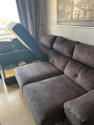 Sofá Chaiselongue Tela Marrón/Gris