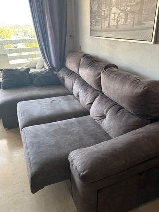 Sofá Chaiselongue Tela Marrón/Gris