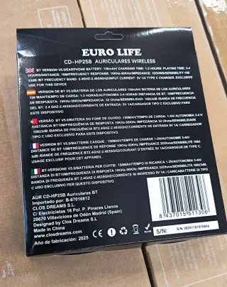 Auriculares Bluetooth 5.0 EURO LIFE Negros (nuevo)
