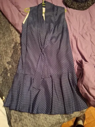 Vestido azul satinado lunares