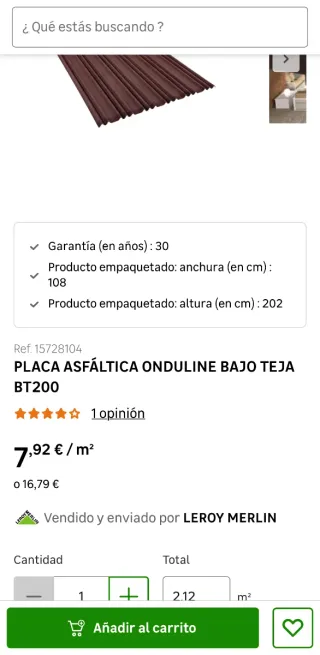 Placa Onduline BT200 Bajo Teja