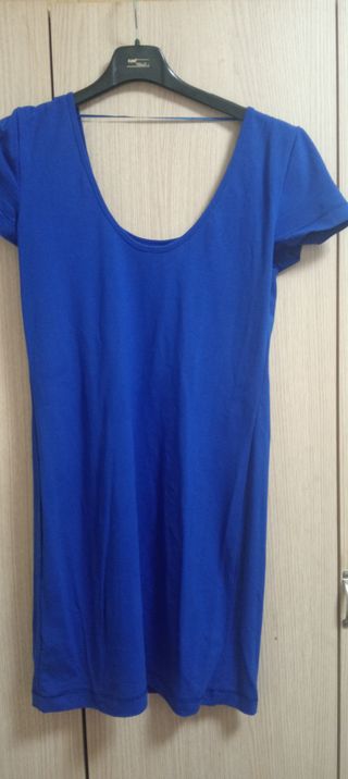 Vestido azul escote pico mujer