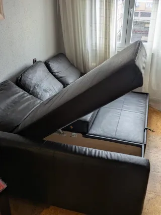 Sofá Chaiselongue Negro Piel Sintética