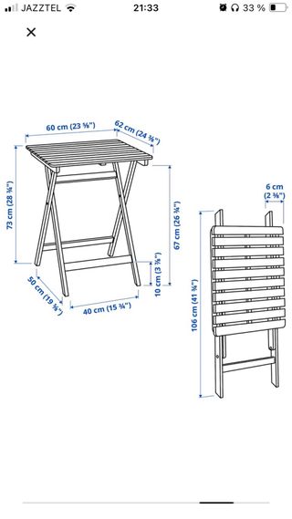 Mesa y 2 Sillas plegables madera IKEA
