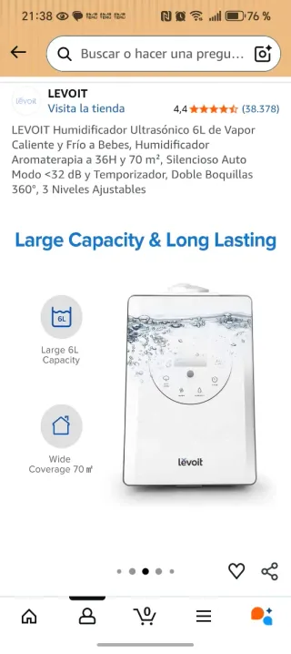 Humidificador LEVOIT 6L Vapor Frío/Caliente
