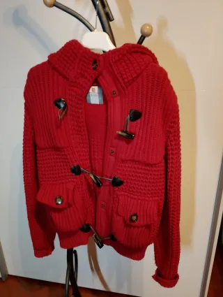 Maglione lana BMORE rosso con cappuccio