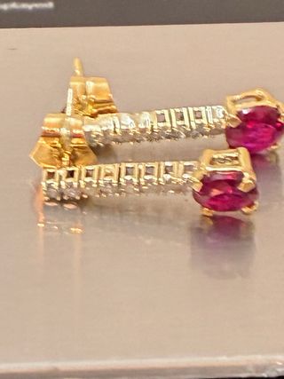 Pendientes Oro 18k Diamantes y Rubíes