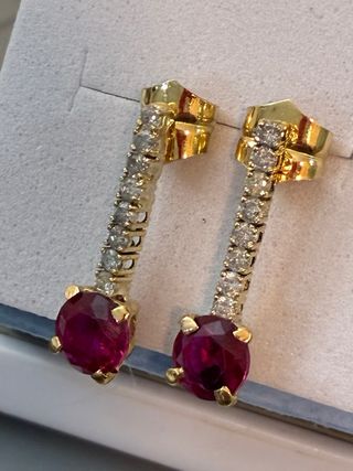 Pendientes Oro 18k Diamantes y Rubíes