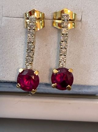 Pendientes Oro 18k Diamantes y Rubíes