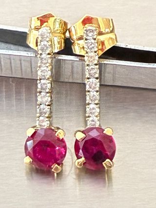 Pendientes Oro 18k Diamantes y Rubíes