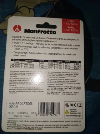 Manfrotto Scheda Memoria CFexpress 256GB