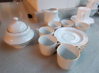 Juegos de café porcelana blanco y azul