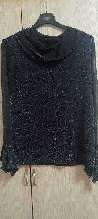 Camisa mujer negra brillante