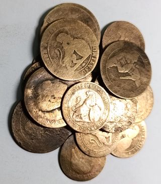 Lote 50 monedas cobre 1870-1879 gastadas